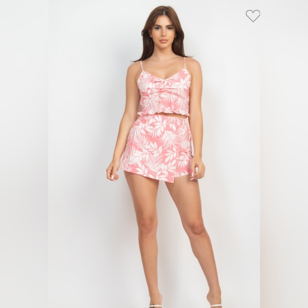 Tropical Ruffled Cami Shirred Top & Skorts Set